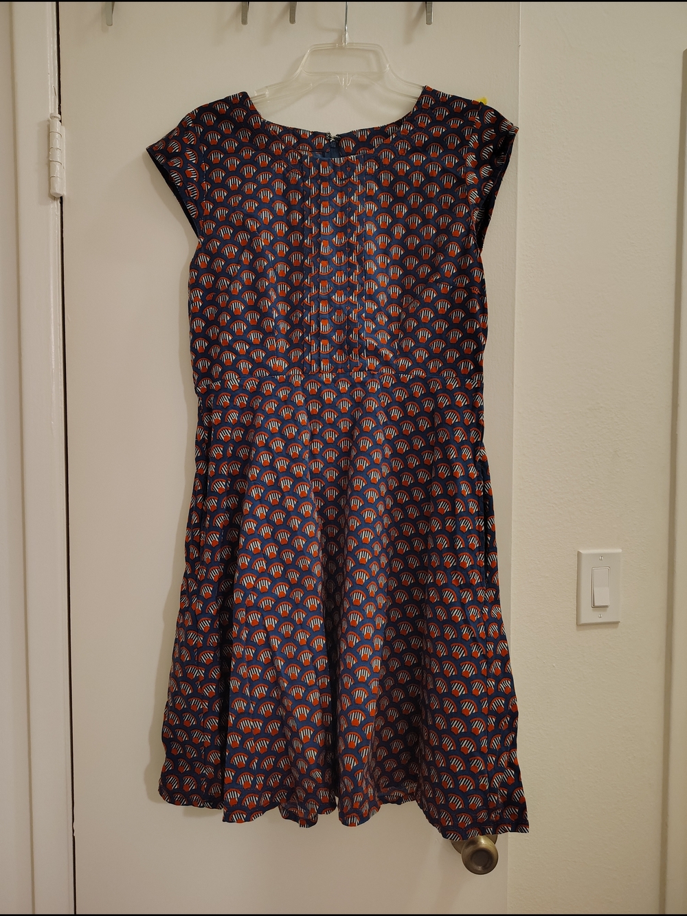 Mata Traders Navy Patterned Cap-Sleeve A-Line Dress